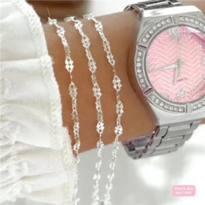 KJ7468 - Pulseira 18cm florzinha diamantada + 4cm de extensor