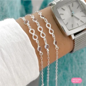 KJ7931- Pulseira infinito zircônias elo cadeado
